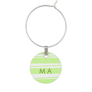 Neon green stripes Greek pattern letter monogram Wine Charm
