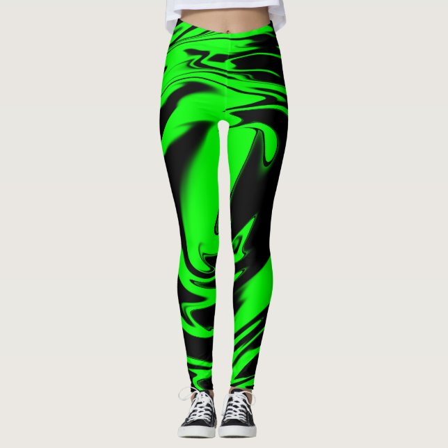 Neon Green Surge Swirl  Leggings (Front)