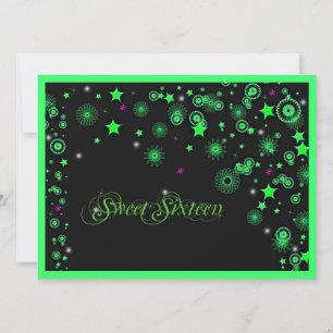 Neon Green Sweet Sixteen Invitation