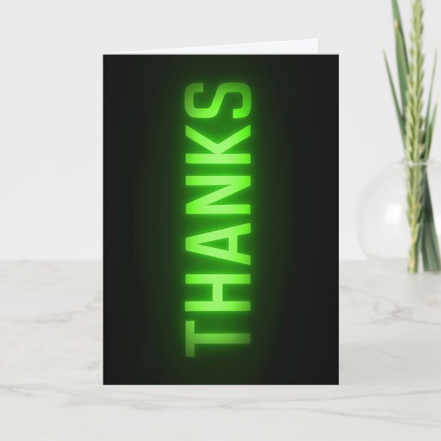 Neon Green Thanks Sign On Black Card (Front)
