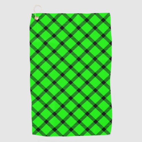 Neon Green Traditional Tartan Pattern Plaid Style Golf Towel