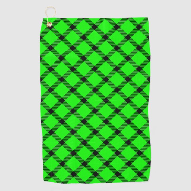 Neon Green Traditional Tartan Pattern Plaid Style Golf Towel (Front)