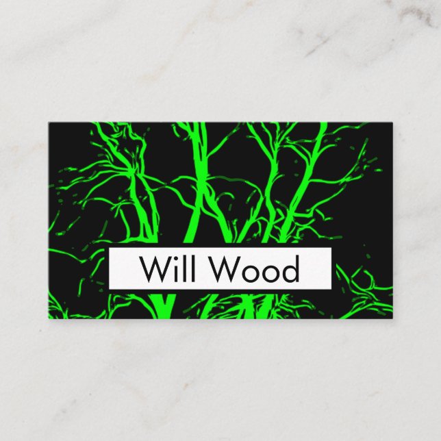Neon Green Tree Branches Decorative Cool Abstract Business Card (Front)