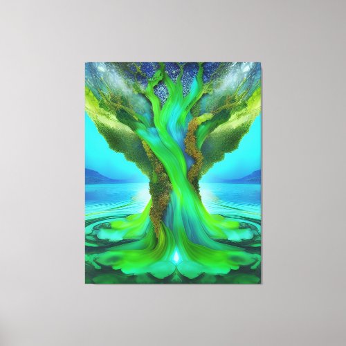 Neon Green Tree Glowing Vibrant Grounded in Love Canvas Print