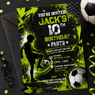Neon Green Urban Street Soccer Birthday Party Invitation