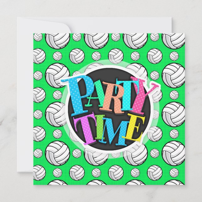 Neon Green Volleyball Pattern Invitation (Front)