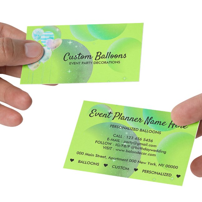 Neon Green Watercolor Balloons Business Card