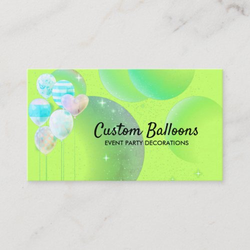 Neon Green Watercolor Balloons Business Card