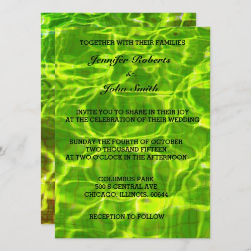 Neon Green Wedding Water Abstract Artistic Bright Invitation