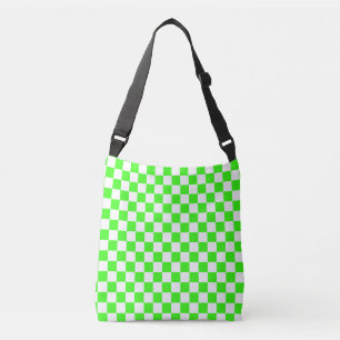Neon Green White Checkered Checkerboard Vintage Crossbody Bag