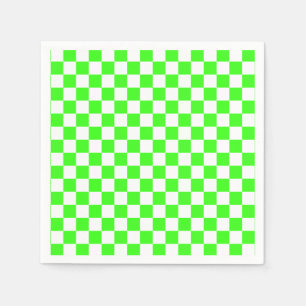 Neon Green White Checkered Checkerboard Vintage Napkins