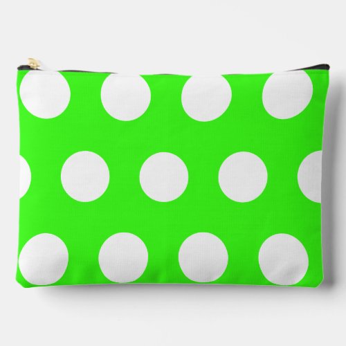 Neon Green White Large Polka Dots Accessory Pouch