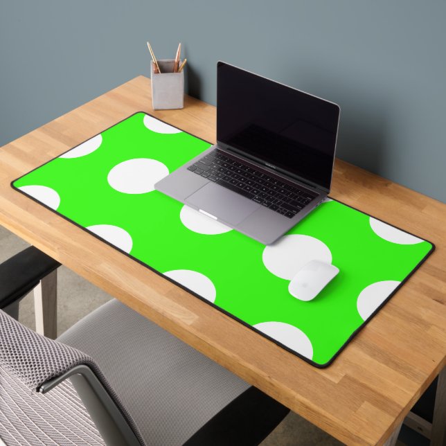 Neon Green White Large Polka Dots Desk Mat (Office 2)