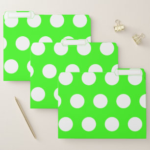 Neon Green White Large Polka Dots File Folder