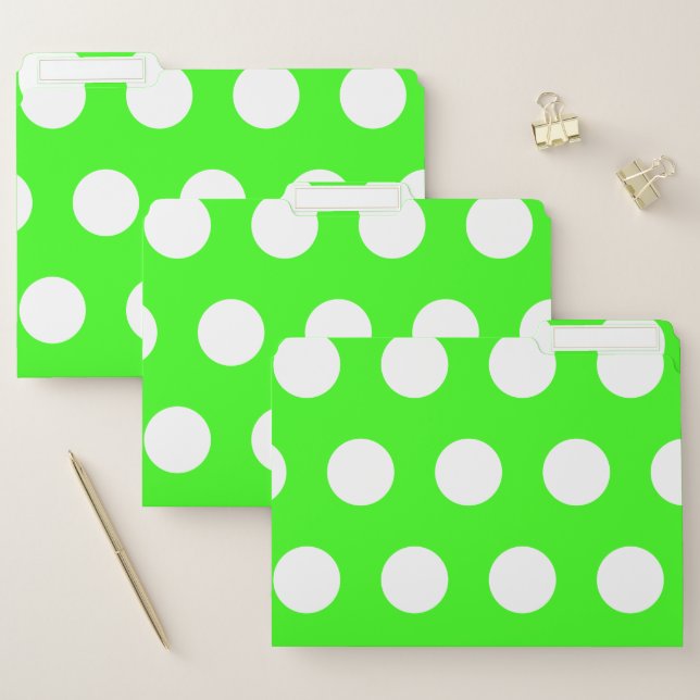 Neon Green White Large Polka Dots File Folder (Set)