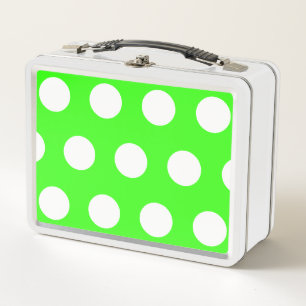 Neon Green White Large Polka Dots Metal Lunch Box