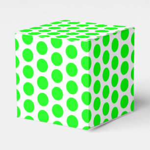 neon green white snow snowflakes, polka dots gift favor boxes
