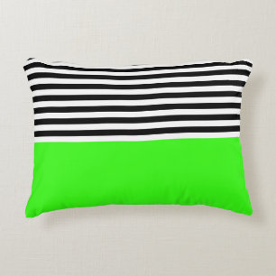Neon Green With Black and White Stripes Accent Pillow