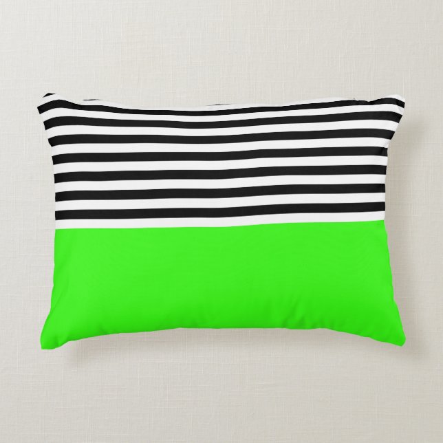 Neon Green With Black and White Stripes Accent Pillow (Front)