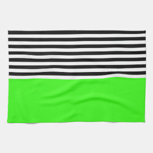 Neon Green With Black and White Stripes Kitchen Towel