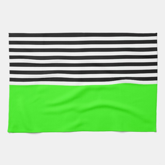 Neon Green With Black and White Stripes Kitchen Towel (Horizontal)