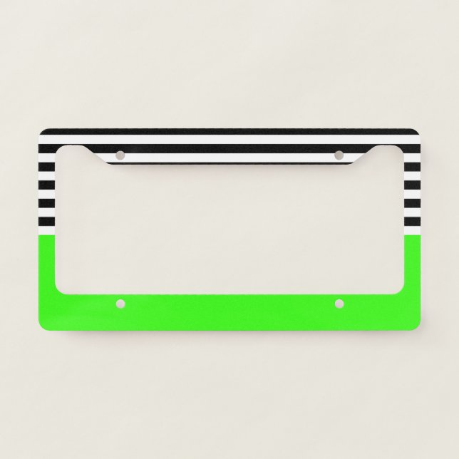 Neon Green With Black and White Stripes License Plate Frame (Front)