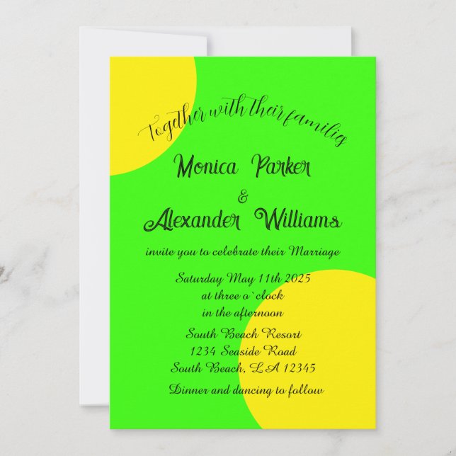 Neon Green Yellow Bold Modern Retro Wedding Invitation (Front)