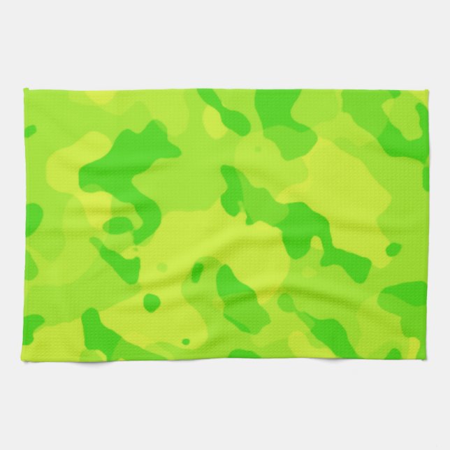Neon Green Yellow Camo; Camouflage Towel (Horizontal)