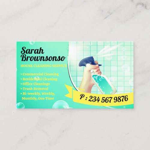 Neon Green Yellow Cleaning Wash Spray Business Card
