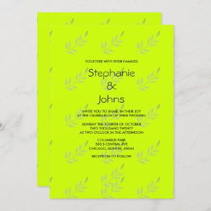 Neon Green Yellow Colorful Leaves Art Boho Wedding Invitation