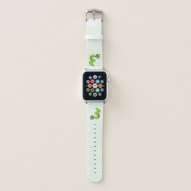 Neon Green Yellow Happy Snake Polka Dots Apple Watch Band (Front)