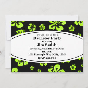 Neon Green Yellow Hibiscus Floral Black Invitation