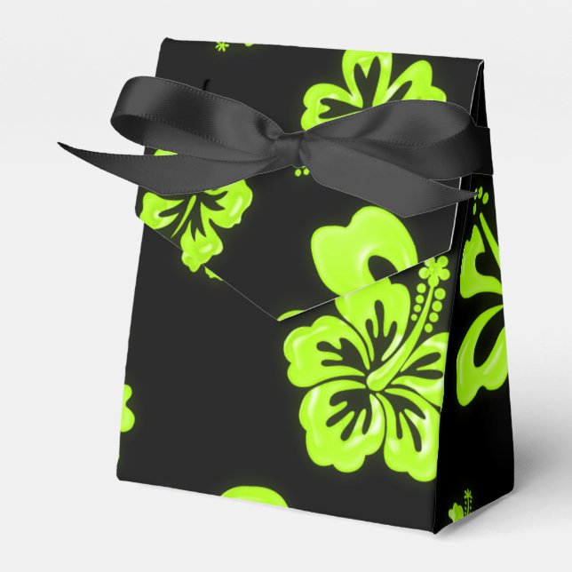 Neon Green Yellow Hibiscus Flower Party Favor Box (Front Side)