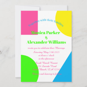 Neon Green Yellow Pink Blue Modern Retro Wedding I Invitation
