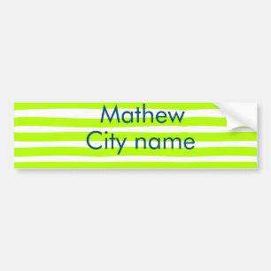 Neon green yellow retro stripes add name cityplace bumper sticker