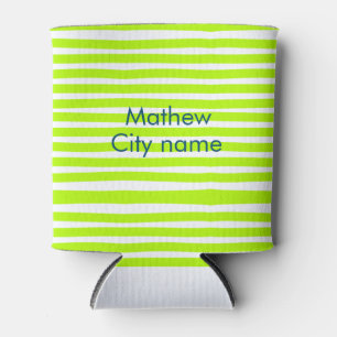 Neon green yellow retro stripes add name cityplace can cooler