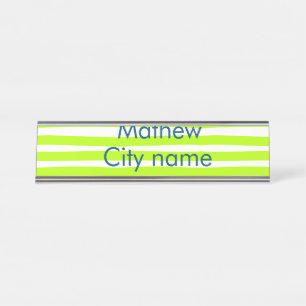 Neon green yellow retro stripes add name cityplace desk name plate
