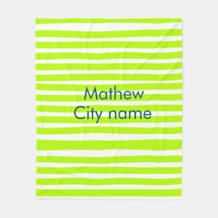 Neon green yellow retro stripes add name cityplace fleece blanket