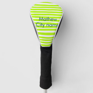 Neon green yellow retro stripes add name cityplace golf head cover