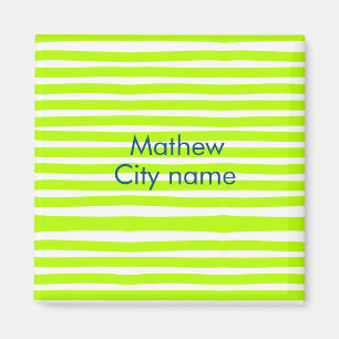 Neon green yellow retro stripes add name cityplace magnet