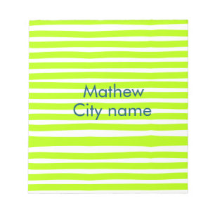 Neon green yellow retro stripes add name cityplace notepad