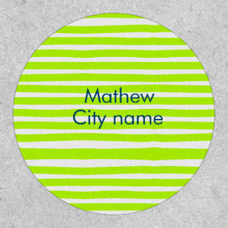Neon green yellow retro stripes add name cityplace patch