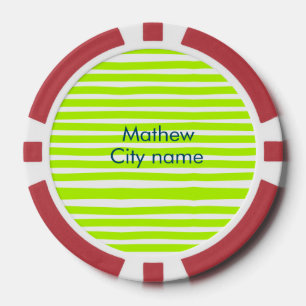 Neon green yellow retro stripes add name cityplace poker chips