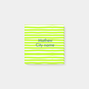 Neon green yellow retro stripes add name cityplace post-it notes