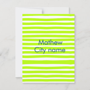 Neon green yellow retro stripes add name cityplace postcard