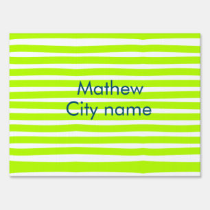Neon green yellow retro stripes add name cityplace sign