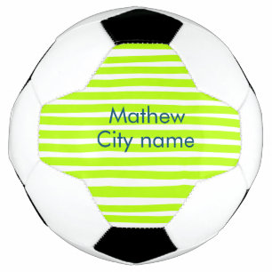 Neon green yellow retro stripes add name cityplace soccer ball