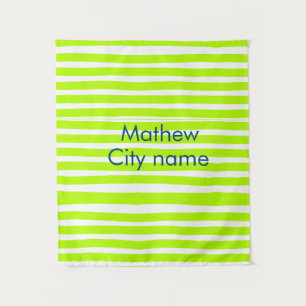 Neon green yellow retro stripes add name cityplace tapestry