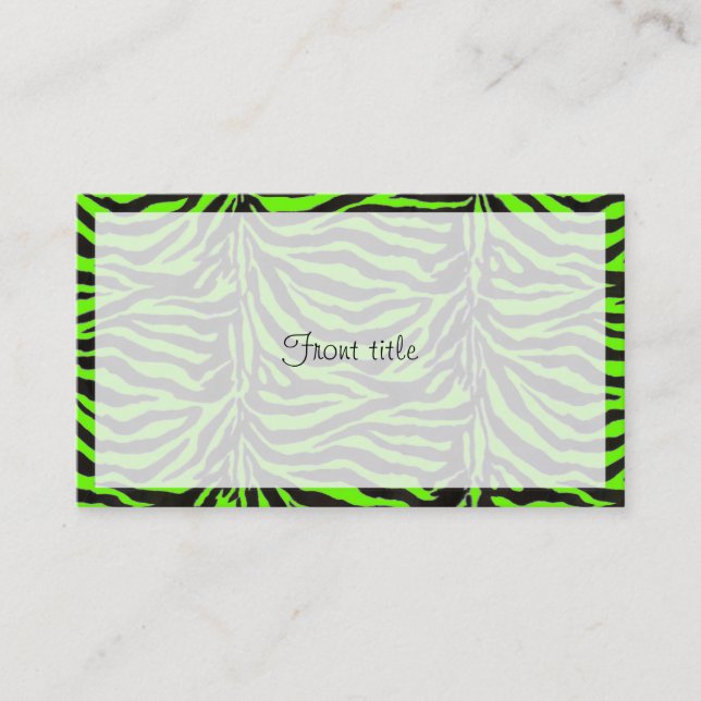 Neon Green Zebra Skin Texture Background Business Card (Front)