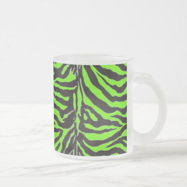 Neon Green Zebra Skin Texture Background Frosted Glass Coffee Mug (Right)